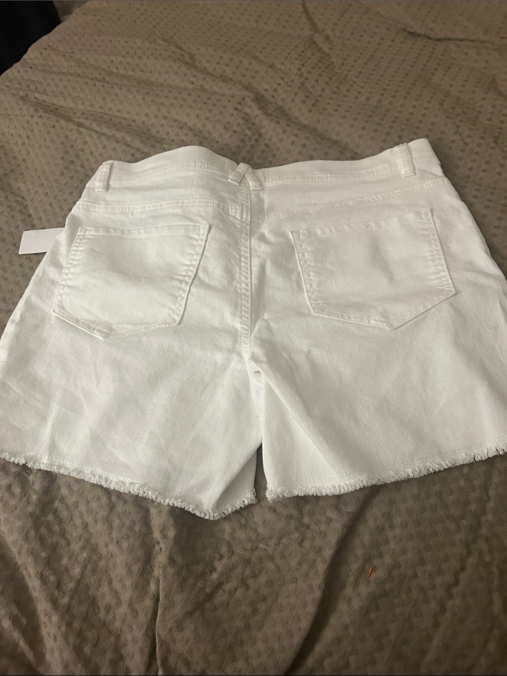 Angels Forever Young White Denim Frayed Hem Stretch Jean Shorts Tummy Tech - Picture 8 of 11